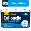 Cottonelle Ultra Clean Toilet Paper, Strong Toilet Tissue, 12 Mega Rolls