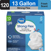 Great Value Strong Flex 13-Gallon Drawstring Tall Kitchen Trash Bags, Fresh Scent, 120 Bags