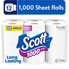 Scott 1000 Toilet Paper, 12 Rolls, 1,000 Sheets per Roll