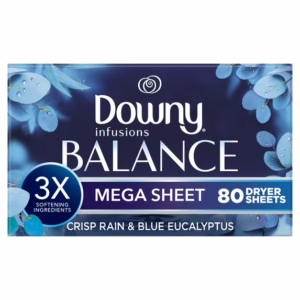 Downy Infusions Mega Dryer Sheets, Balance, Crisp Rain and Blue Eucalyptus, 80 Count