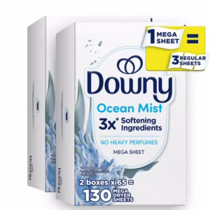 Downy Light Mega Fabric Softener Dryer Sheets, Ocean Mist Scent, 130 Count