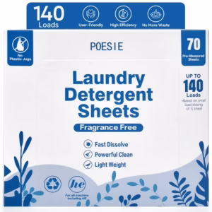 Poesie Laundry Detergent Sheets, Fragrance Free, 140 Loads, 1 Pack of 70